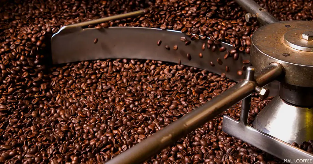 Maui coffee beans roasting